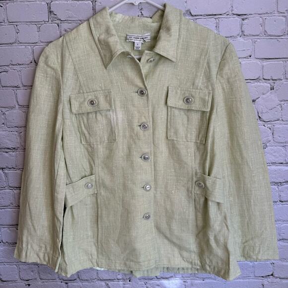 St John Sport Linen Jacket Size Small Vintage Button Down Chic Front Pockets - Picture 12 of 14
